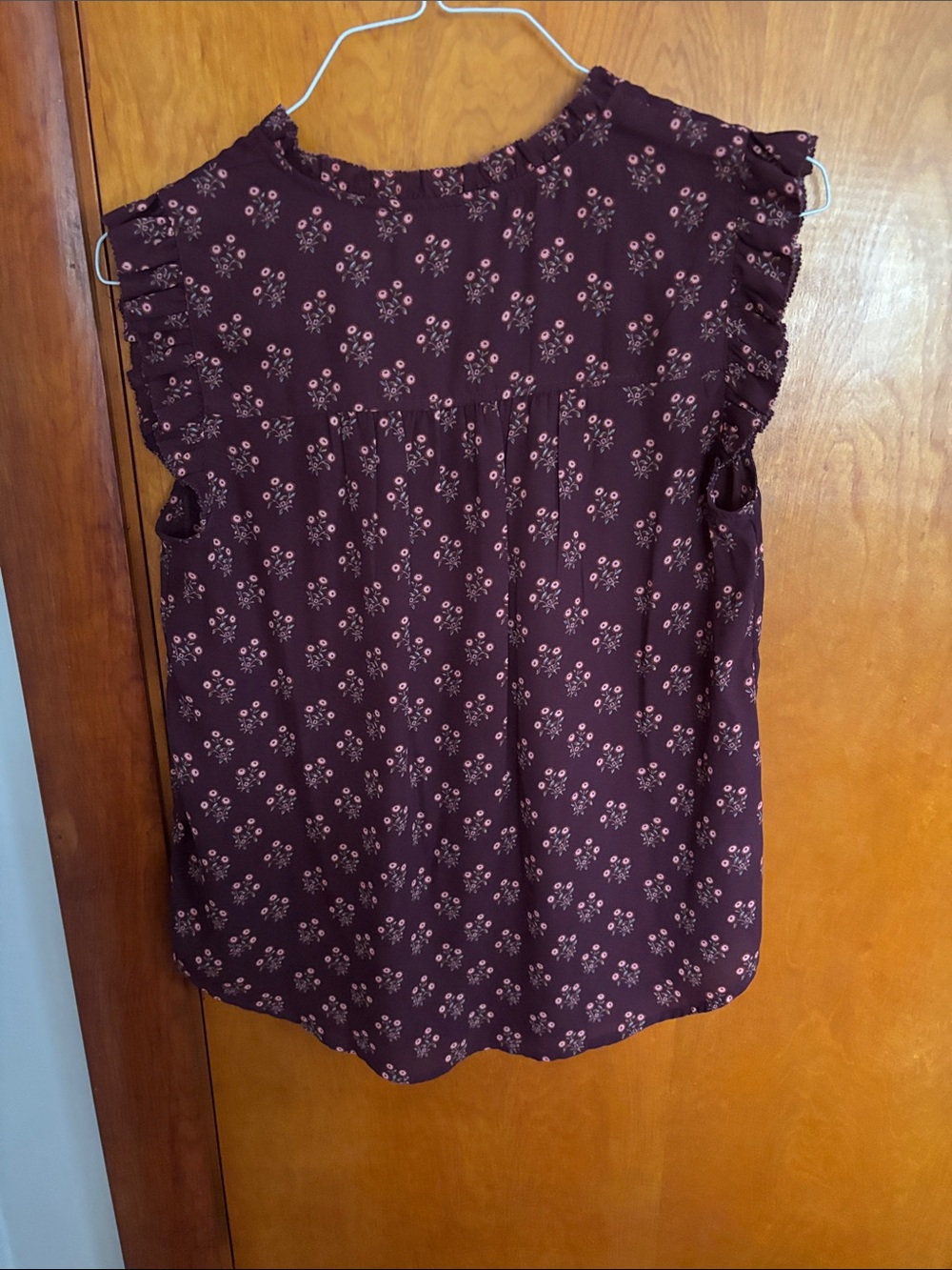 LOFT Burgundy Floral Ruffle Sleeve Camisole - Picture 4 of 4